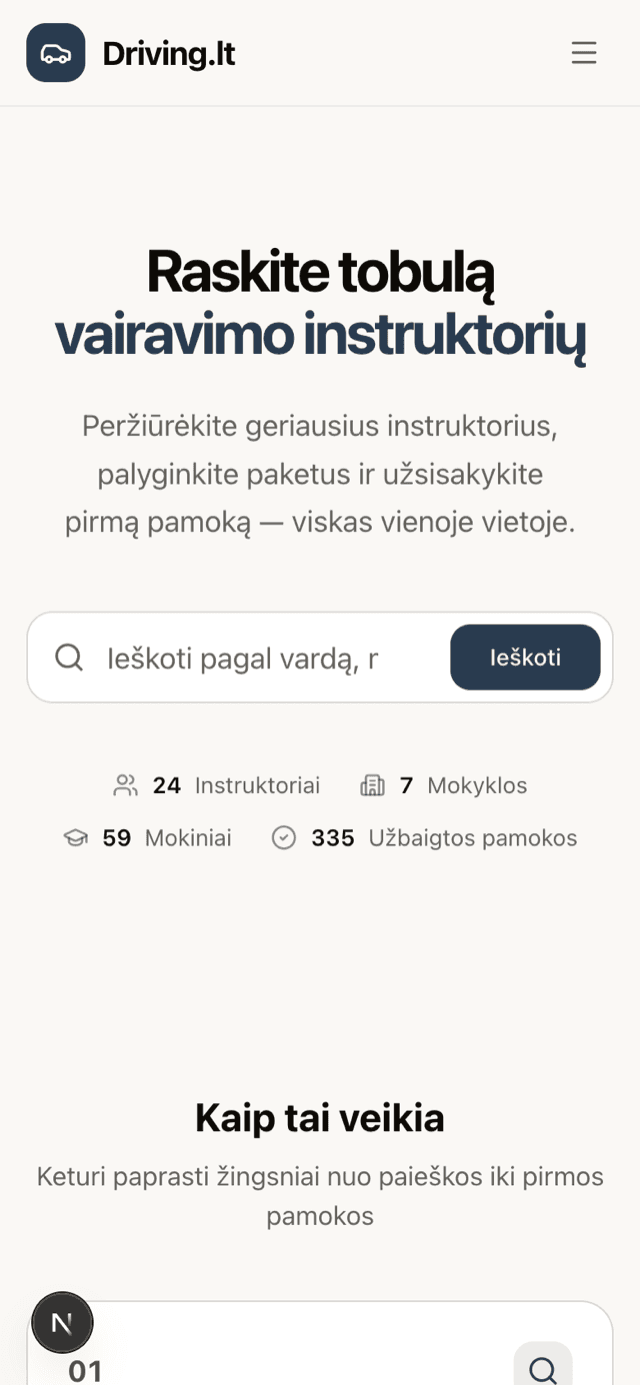 Driving.lt atidaryta telefone — instruktorių paieška